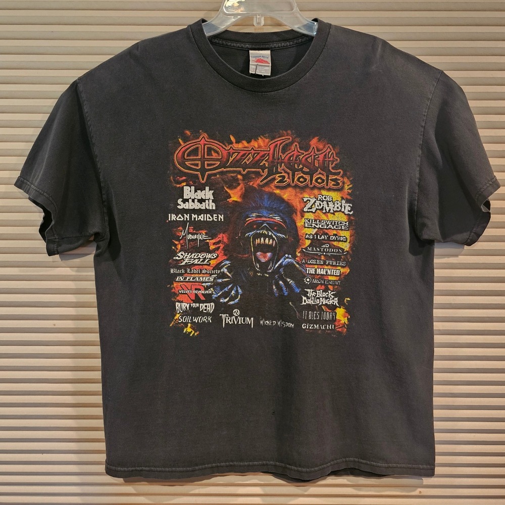 Vintage Ozzfest 2005 Tour T-Shirt Black Sabbath Rob Zombie XL Black Tattered
